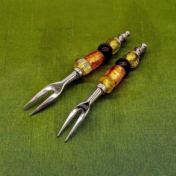 TAG Glass Bead Silver 2-Pc. Appetizer Fork Set NIB - Picture 3 of 4